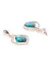 YouBella Off-White  Green Gold-Plated Teardrop Shaped Drop Earrings